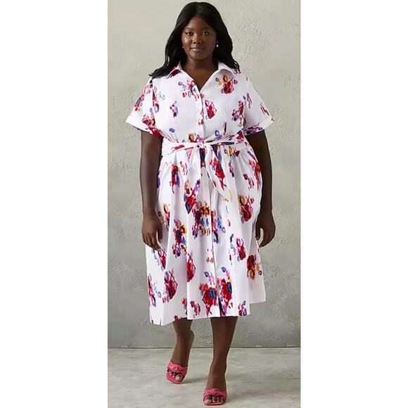 NEW Prabal Gurung x Macys white floral print tie-front shirt dress 2X - Picture 1 of 7